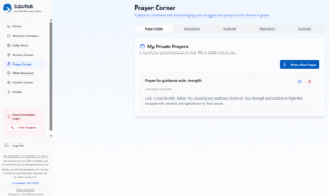 SoberPath app Prayer Corner for submitting and reading prayers in the faith-based recovery community
